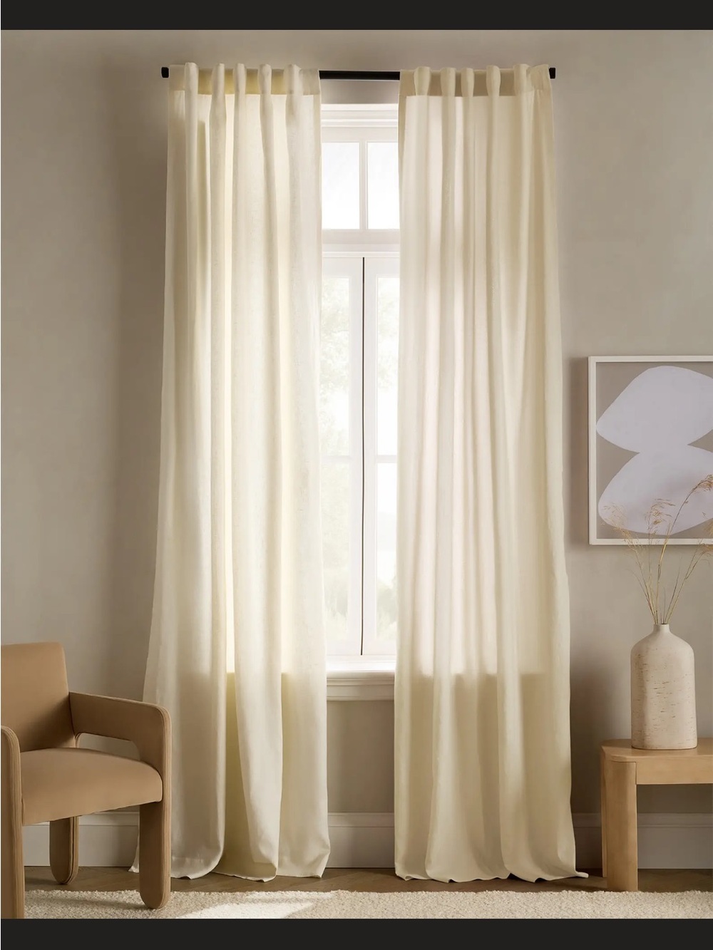 Quince European Linen Lined Curtain Panel 96x84 -Ivory